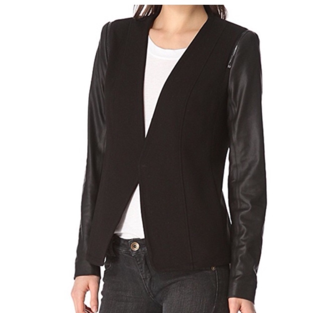 Theory “Yaisa Classical” Jacket With Leather Sleeves